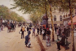 Boulevard des capucines-背景の右側にPavillon de HanovreのあるBoulevard des Italiens 作： Jean Beraud